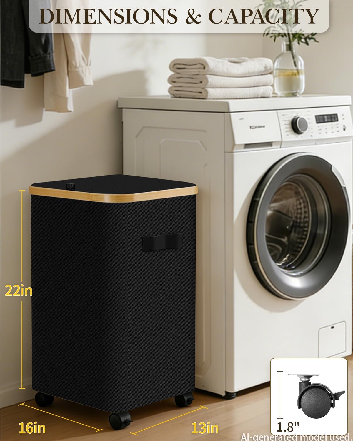 Double Laundry Basket with Wheels and Lid, 150L Clothes Hampers for Laundry | Large Laundry Hamper with 2 Sections & Removable Liner Bags, Rolling Dirty Clothes Basket for Bedroom Bathroom Dorm College