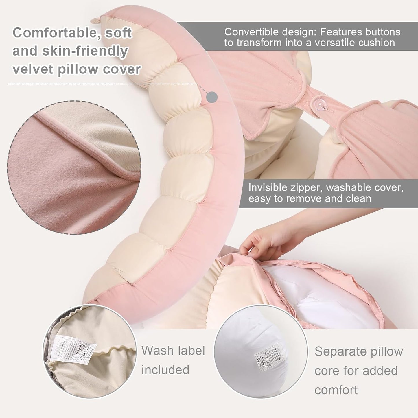 Peallow(Pat. Pend) – Long Round Body Pillow for Adults, Bolster Pillow for Sleeping, Soft and Supportive Pillow for Sleeping & Lumbar Support (Green-White, 29.5")