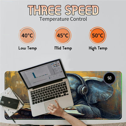 Heated Desk Pad Heated Large Mouse Pad, Electric Quickly Warm Desk Mat with 3 Levels Heating 3 Hours Auto Shut-Off, 31.5" x 13" Warm Gaming Mousepad Hand Foot Warmer, Baby Elephant