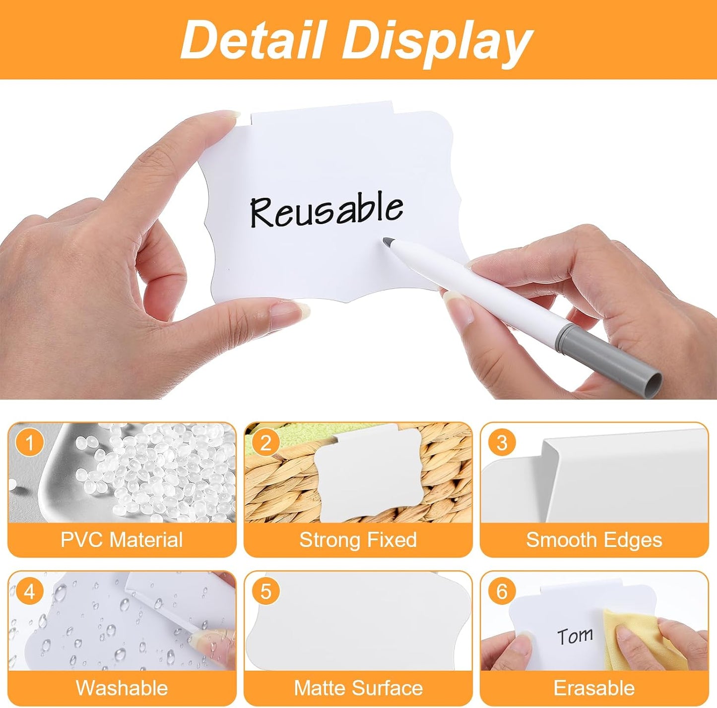 8 PCS White Basket Labels PVC Basket Labels 3.5x2.7 Inches | Clip On, Removable Label Holders, Baskets Label, for Storage Bins, Kitchen Pantry Closet, Organization, Hanging Box