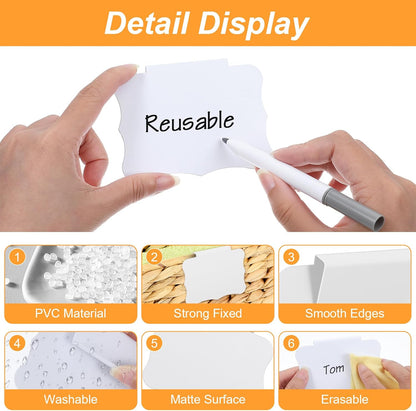 8 PCS White Basket Labels PVC Basket Labels 3.5x2.7 Inches | Clip On, Removable Label Holders, Baskets Label, for Storage Bins, Kitchen Pantry Closet, Organization, Hanging Box