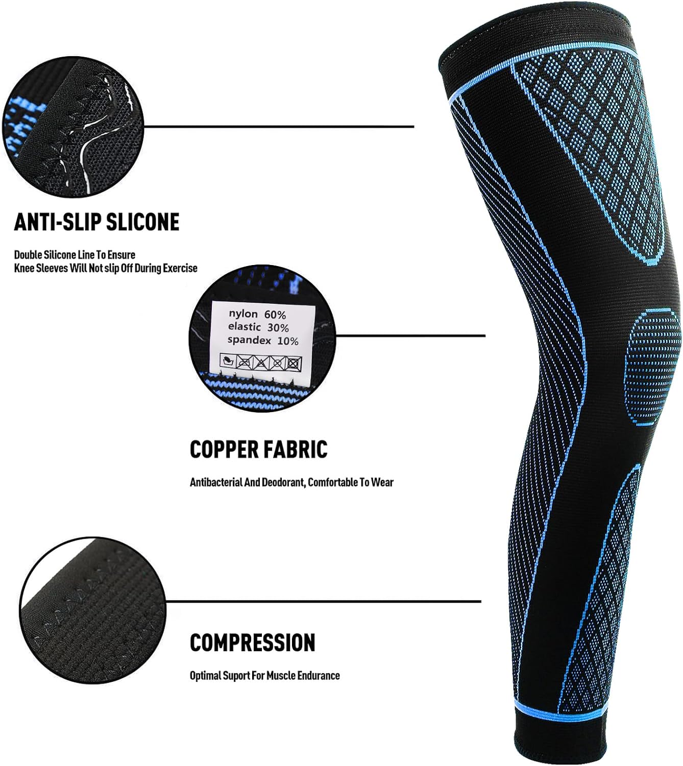 Full Leg Sleeves Long Compression Leg Sleeve Knee Sleeves Protect Leg, for Man Women Basketball, Arthritis Cycling Sport