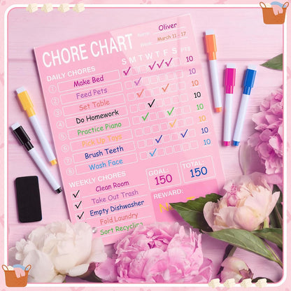Eaasty Acrylic Magnetic Chore Chart Dry Erase Acrylic Board 8.66" x 11.8" Daily Chore Planner to Do List Reward Responsibility Chart with Magnetic Markers and Board Eraser for Home Refrigerator (Blue)