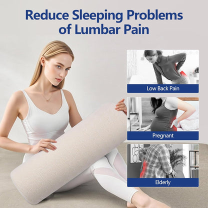 Cozyhealth - 2.95" H*18.7" L - Soft Small Lumbar Pillow for Sleeping, Memory Foam Back Lumbar Support Cushion for Lower Back Pain Relief Bed Waist Sleep Support Pillow for Side, Back (White, Small)