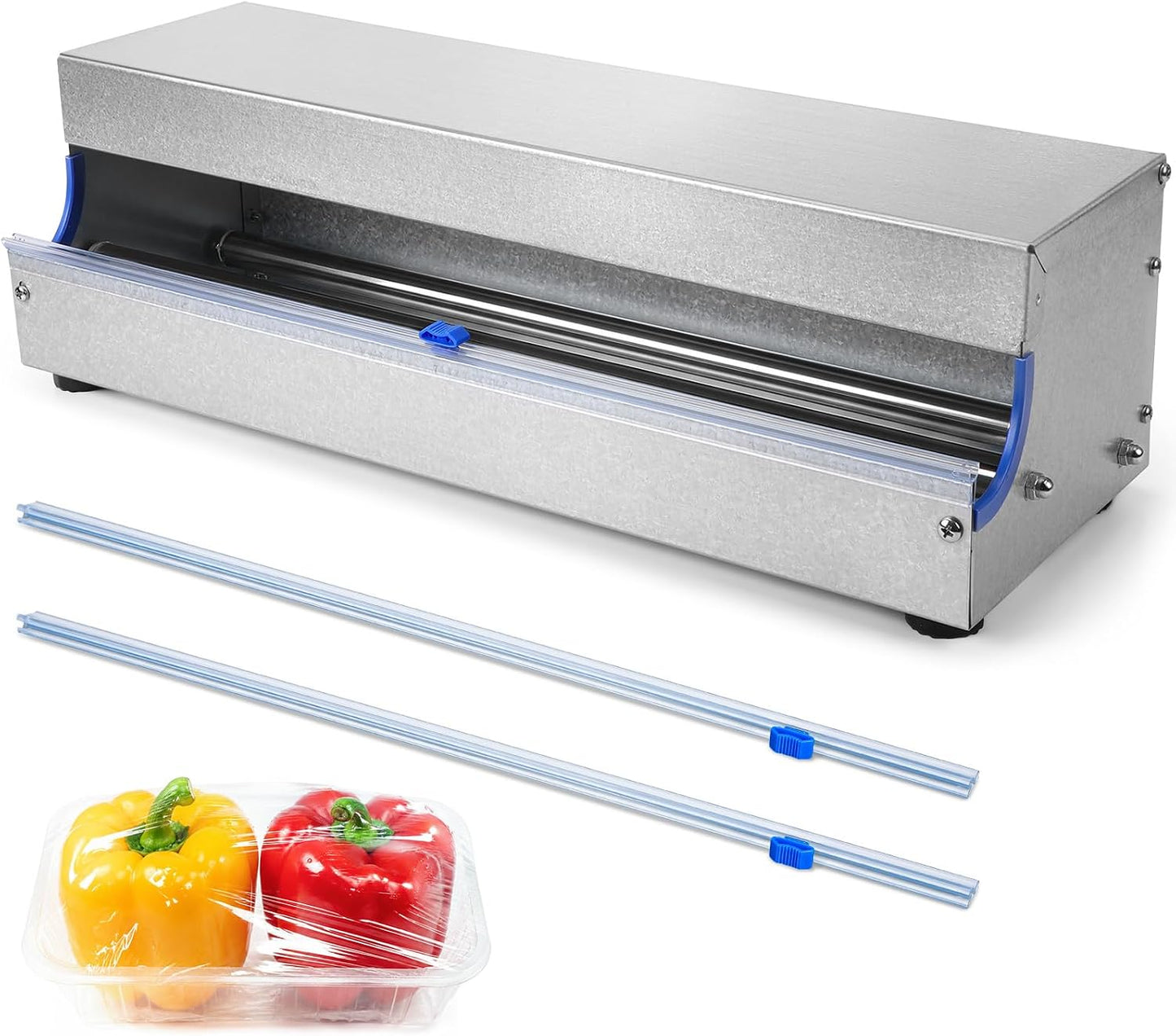 Lounsweer 18 Inch Stainless Steel Plastic Wrap Dispenser with Slide Cutter | with 2 Slide Blades, Fit 9.8"-18" Width Cling Film, Rustproof Manual Wrapper for Household Commercial Food Packaging