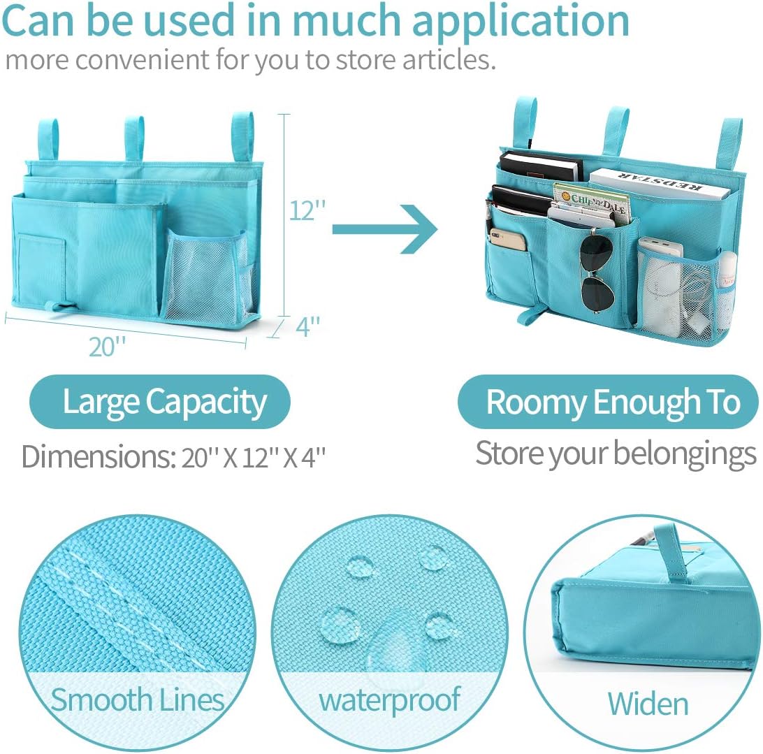 Bseash Bunk Bed Organizer, Bedside Caddy Hanging Bed Organizer Storage Bag 8 Pockets, for College Dorm Rooms Bed, Hospital Bed, Baby Bed Rails, 600D Oxford Cloth