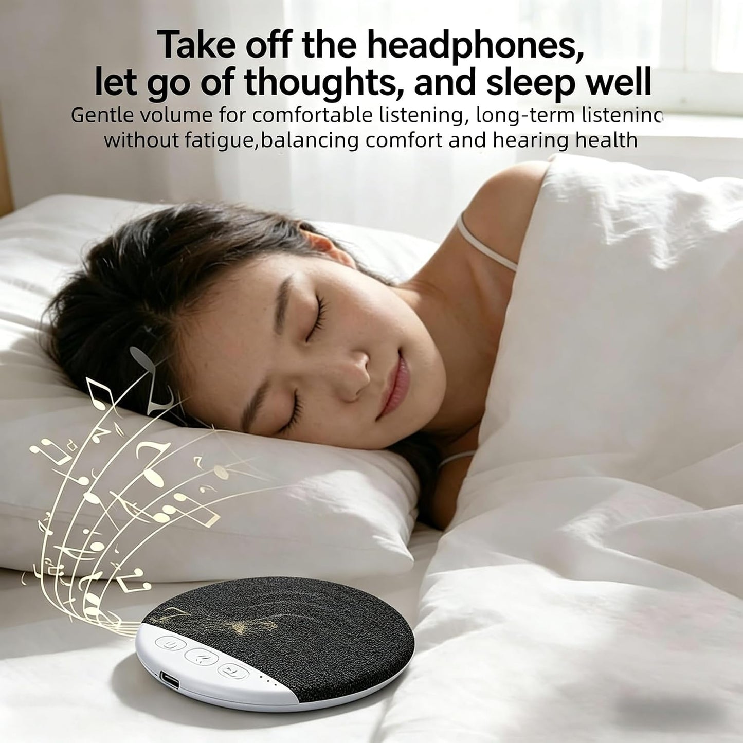 2026 New Bluetooth Pillow Speaker for Sleeping, Ultra-Thin 1.1cm Under Pillow Speaker with White Noise Timer & Bluetooth 5.4, Wireless Sleep Aid with Stereo Bass, Comfortable for Adult Side Sleepers