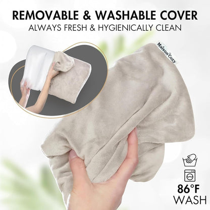 Maison Cozy® Inflatable Wedge Pillow for Travel and Sleeping - Adjustable Body Positioner for Back Support, Leg Elevation, Reading in Bed, Washable Velvet Cover, Travel Pouch (Sand Beige)