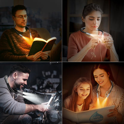 Gritin Book Light, Eye Caring 3 Colors & Dimmable Brightness Reading Light | Bendable Arms, 80+Hrs Runtime, Neck Round Design, Comfortable & Lightweight Neck Light for Reading in Bed, Crafting, Knitting