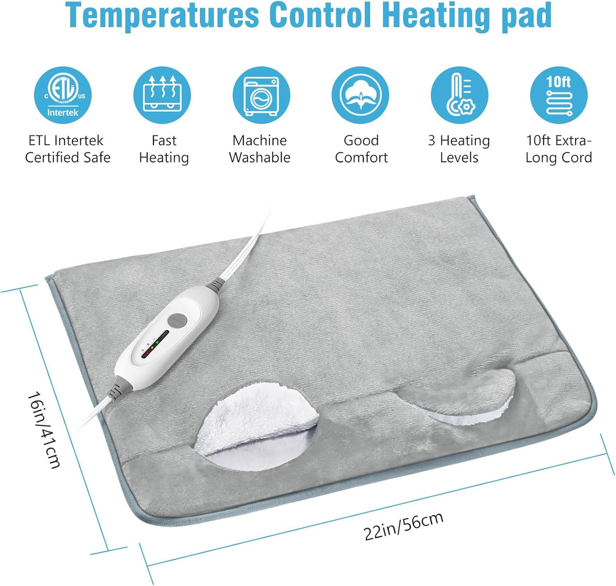 Electric Heated Foot Warmer Soft Flannel Foot Heater with 2h Auto Off & 3 Heat Levels Full Body Use Heating Pad for Feet, Abdomen, Cramps, Pain Relief Pocket Design 16" x 22" Light Grey