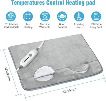 Electric Heated Foot Warmer Soft Flannel Foot Heater with 2h Auto Off & 3 Heat Levels Full Body Use Heating Pad for Feet, Abdomen, Cramps, Pain Relief Pocket Design 16" x 22" Light Grey