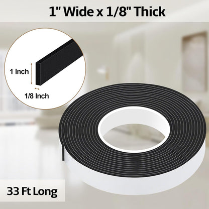 1 in Wide x 1/8 in Thick x 33FT Foam Weather Stripping Door Seal,Window Sealing Tape，Single-Sided Self-Adhesive Insulation Sealing Strip White