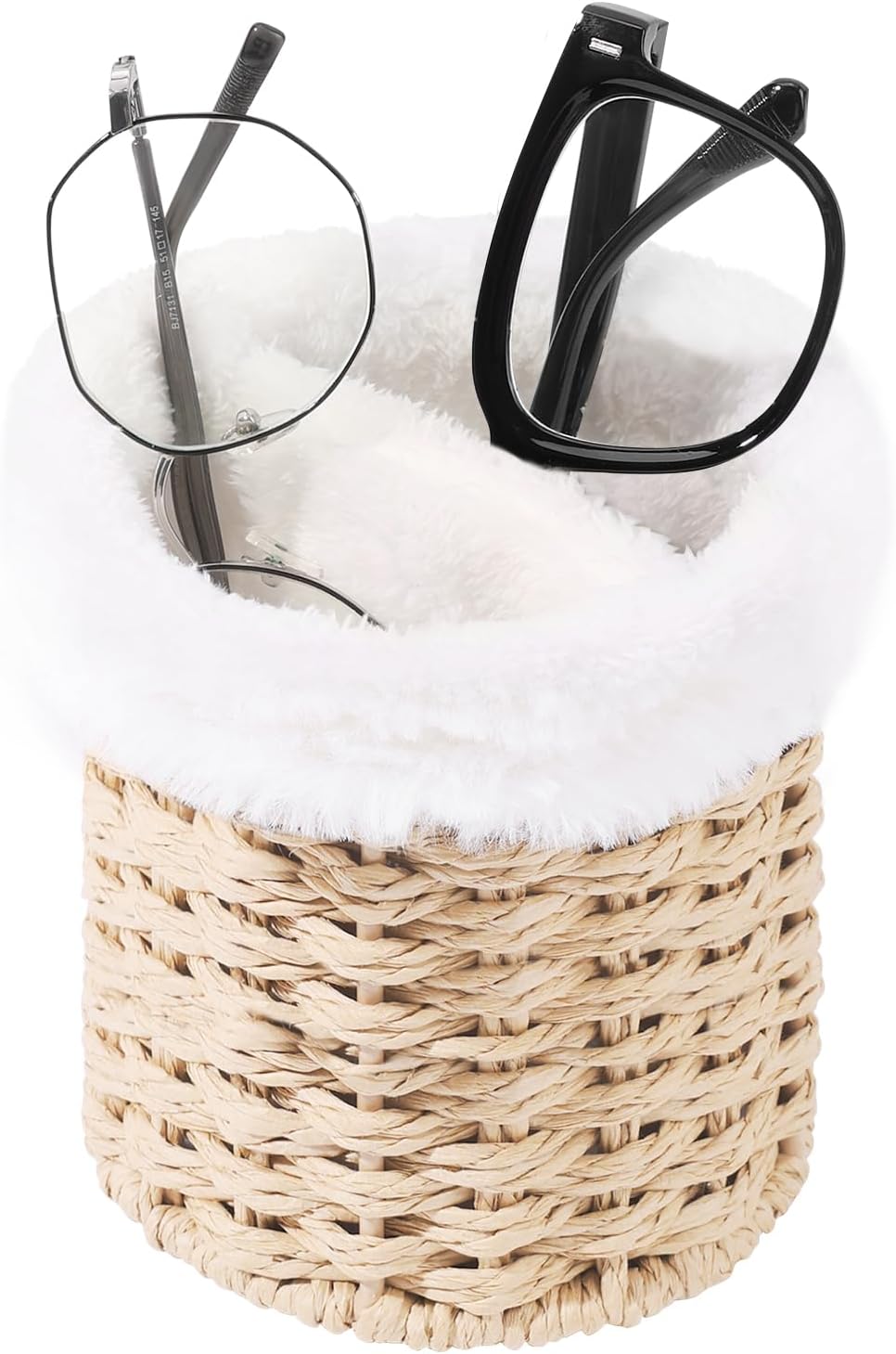 SNOWSTAR Plush Lined Eyeglasses Holder Stand for Nightstand,Boho Protective Eyeglass Holder with 2 Compartments ﻿