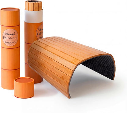 Sofa Tray - Flexible Bamboo Couch Armrest Organizer with Non-Slip Base, Natural Wood, Gift-Ready Packaging