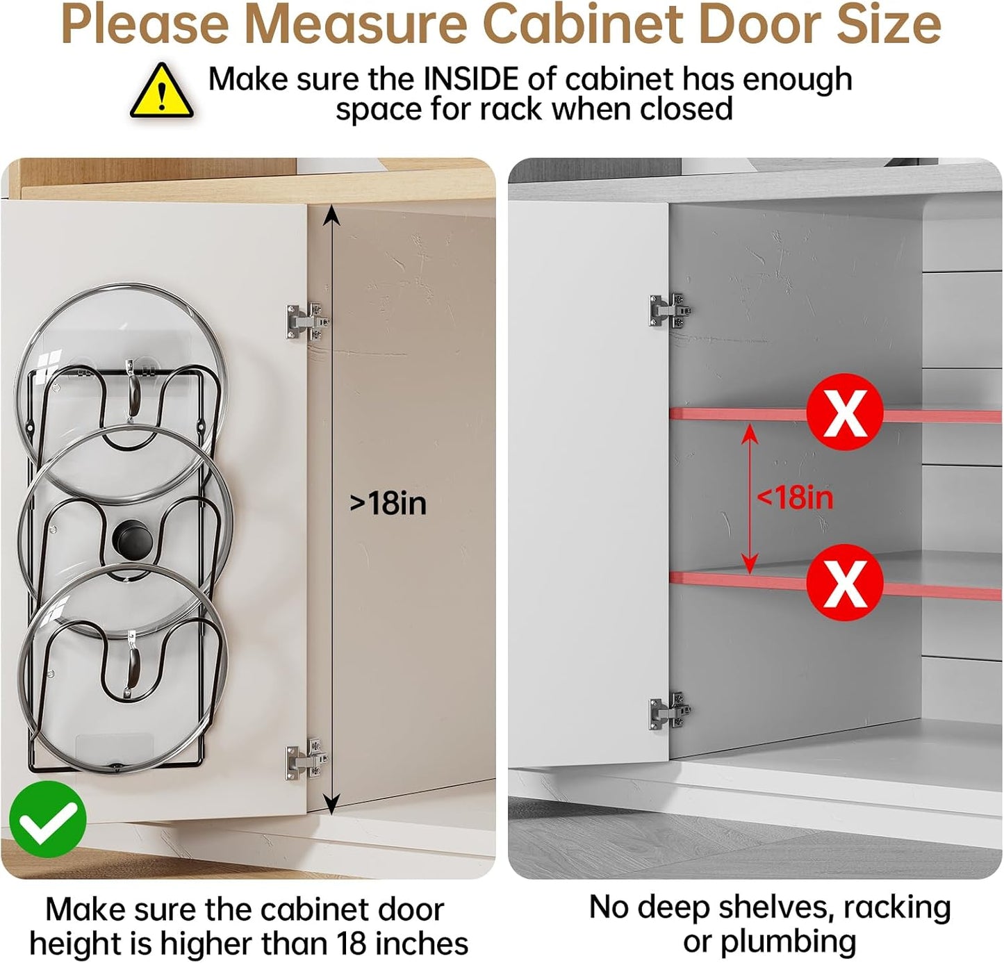 Pot Lid Organizer Rack for Cabinet Door, 2 Pack Pot Lid Holder White | 6-Tier Lid Racks for Cabinet Door/Wall, No Drilling Adhesive Mount, Rustproof, Fits Pot Pan Lid, Cutting Board & Cookie Sheet