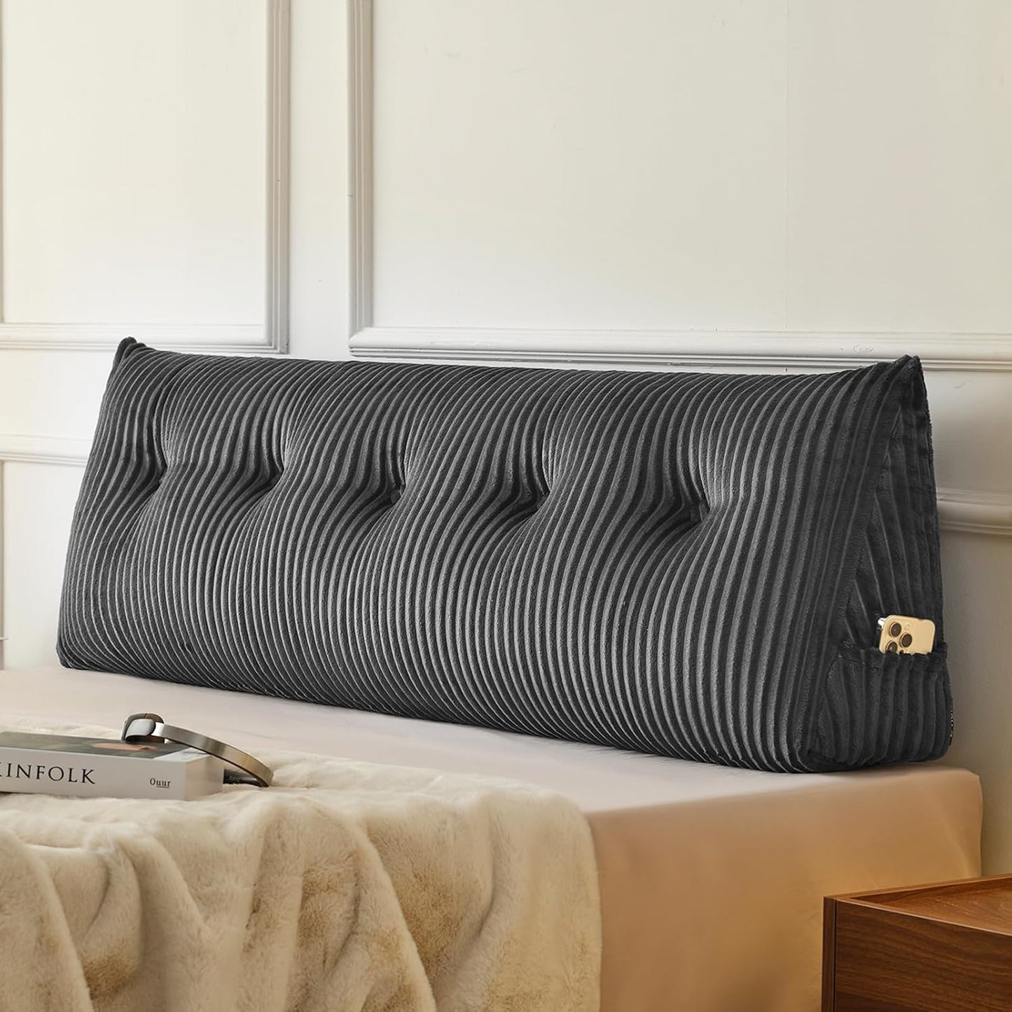 Z-hom Headboard Pillow, Wedge Backrest Cushion, Queen Size,NO Roll Pillow | Grey Triangular Backrest Cushion Equipped,NO Roll Pillow,Ideal for Reading,Sitting Up in Bed&Filling Headboard Gaps