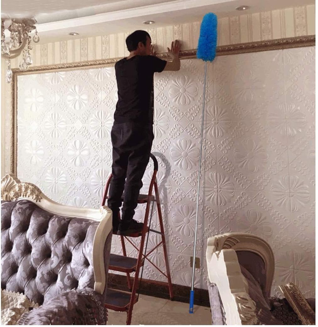 Cobweb Duster with Extension Pole 100 inches, Dusters for Cleaning with 2 Duster Heads, Washable Microfiber Feather Duster for Cleaning Ceiling Fan, High Ceiling, Blinds, Furniture & Cars