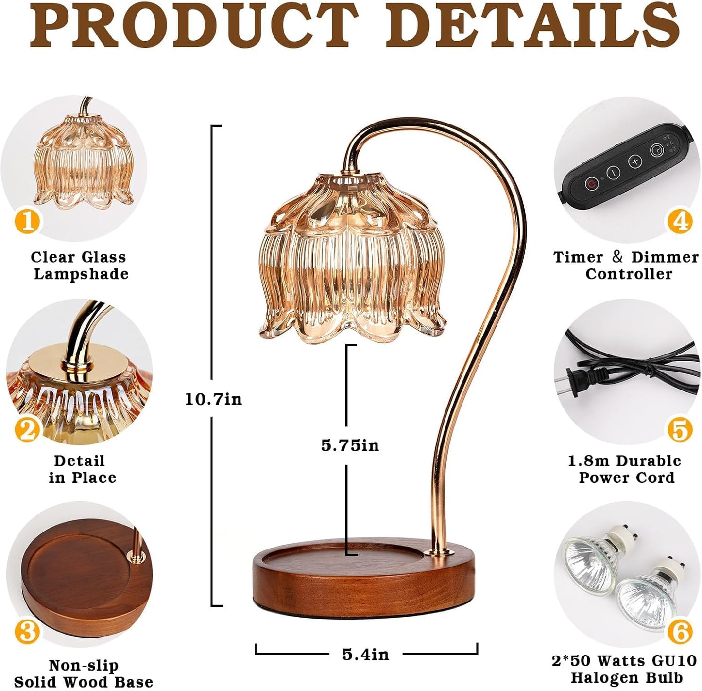 Funistree Flower Candle Warmer Lamp with Timer, Dimmable Candle Lamp Warmer, Christmas Birthday Gifts for Women Mom Her, Housewarming Home Decor, Lotus Wax Warmer for Yankee Candles - Lily Amber