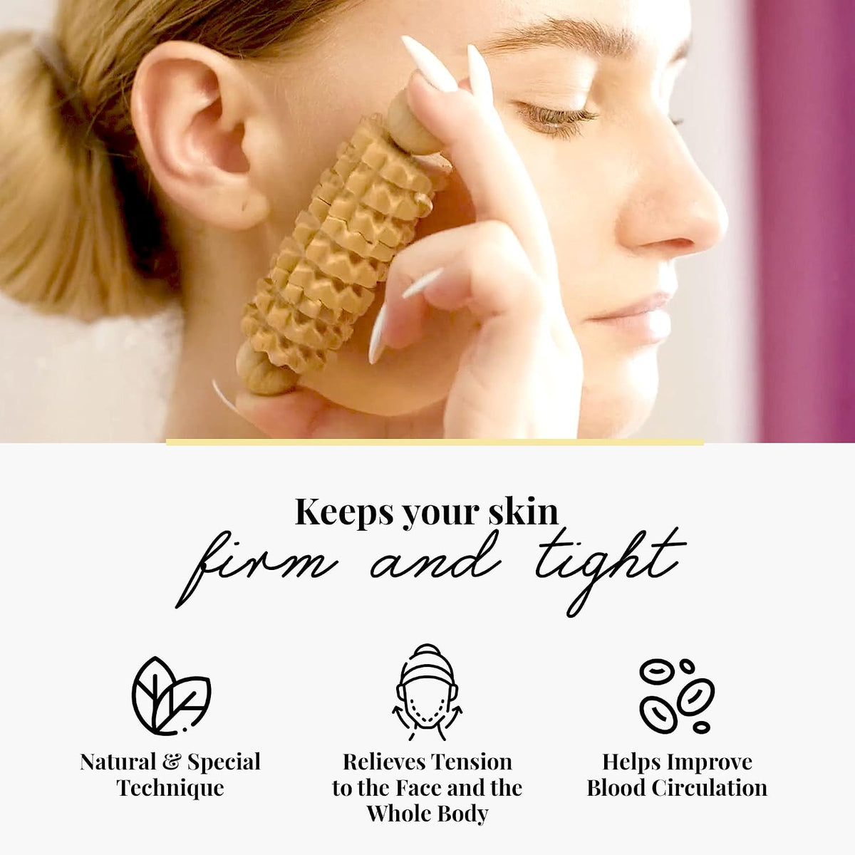 tuuli Body and Face Roller, Multi-Functional Wooden Massage Roller, Helps Ease Muscle Tension and Support Skin Health, Natural Face Massage Tools, Set of 2 (2 piece set A)