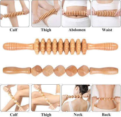 Komogir Wood Therapy Massage Tools 5-in-1 Lymphatic Drainage Massager Maderoterapia Kit Wooden Massager Body Sculpting Tools for Muscle Pain Relief, Anti-Cellulite, Body Contouring and Shaping