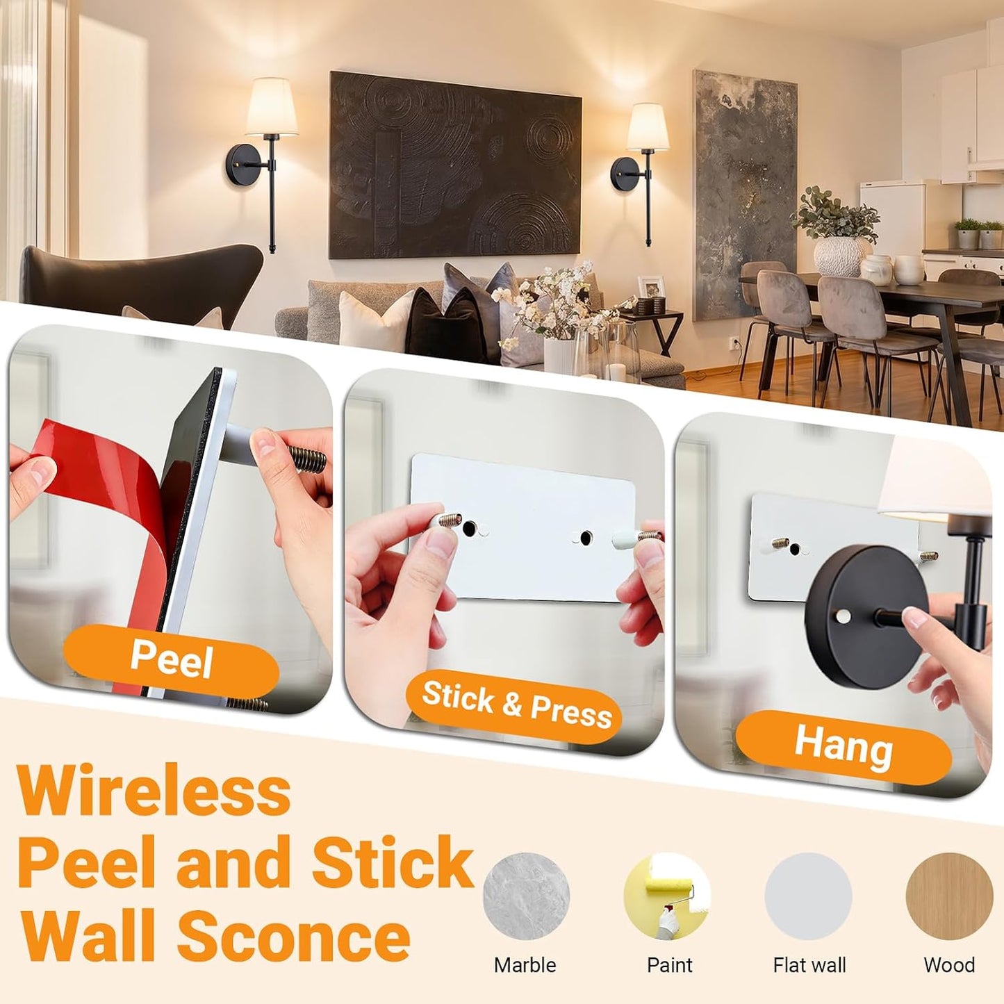 Battery Operated Wall Sconces Set Of Two, Wireless Battery Wall Light With 10000mAh RGB Rechargeable Magnetic Bulb, Rechargeable Wall Sconce With Remote Control For Bedroom, No Electrician Required