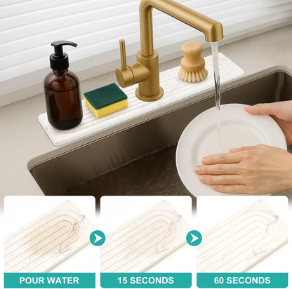 Fast Dry Stone Faucet Mat for Bathroom Sink Kitchen Counter Marble Trays | Small Diatomite Sink Splash Guard White Absorbent Tray Counter Quick Drying Stone Kitchen Diatomaceous Earth Around Faucet