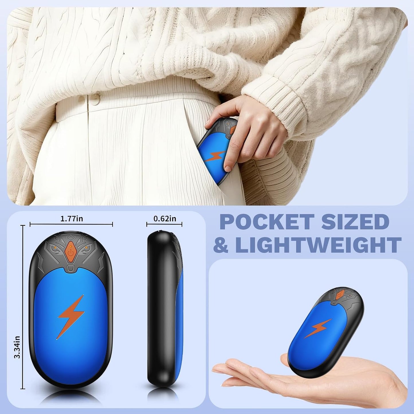 Hand Warmers Rechargeable 2 Pack, Electric Hand Warmer Up to 24Hrs, Wolf-Shape, Portable Reusable HandWarmer, Winter Gifts for Camping, Hunting, Fishing, Christmas