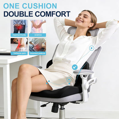 Seat Cushion for Office Chair and Car, L-Shaped Ergonomic Car Seat Cushions, Memory Foam Chair Cushion, Lumbar Support Pillow for Wheelchair, Car, Home, Office, Desk, Black