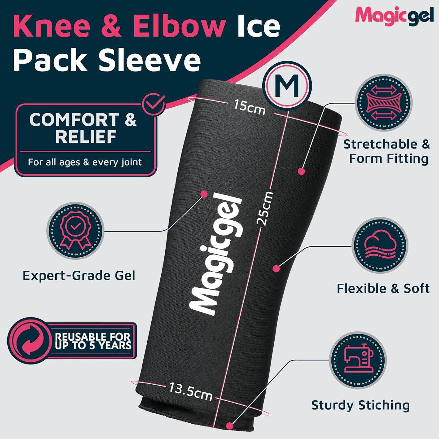 Magic Gel Elbow Ice Pack Wrap – Reusable Knee and Arm Sleeve - Hot & Cold Freeze Therapy Wrap for Targeted Areas – Compact Compression Fit for Knees, Calf, Joints, Tennis