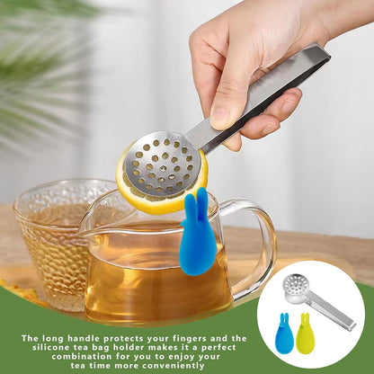 1 Pcs Tea Bag Squeezer,With 2pcs Bunny Silicone Tea Bag Holders
