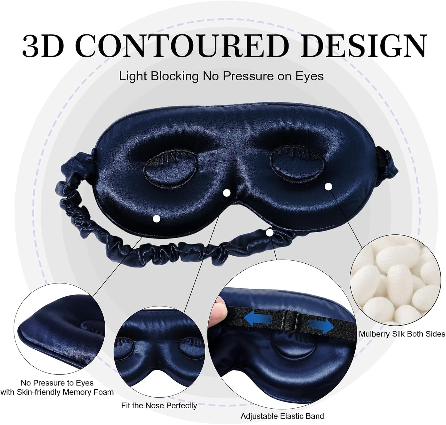 ZIMASILK Adjustable 22 Momme 100% Pure Mulberry Silk Sleep Mask, 3D Contoured Cup Eye Mask for Sleeping, Super Soft Breathable Blindfold, Perfect Blocks Light for Sleeping (Black)