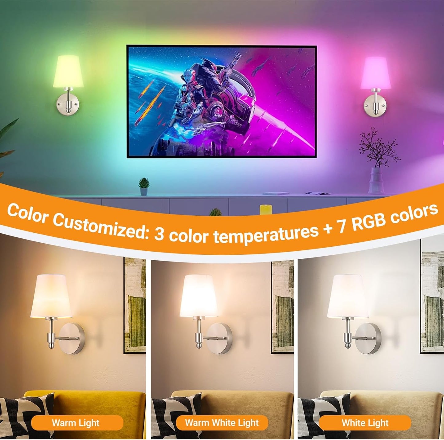 Battery Operated Wall Sconces Set Of Two, Wireless Battery Wall Light With 10000mAh RGB Rechargeable Magnetic Bulb, Rechargeable Wall Sconce With Remote Control For Bedroom, No Electrician Required