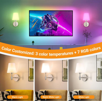 Battery Operated Wall Sconces Set Of Two, Wireless Battery Wall Light With 10000mAh RGB Rechargeable Magnetic Bulb, Rechargeable Wall Sconce With Remote Control For Bedroom, No Electrician Required