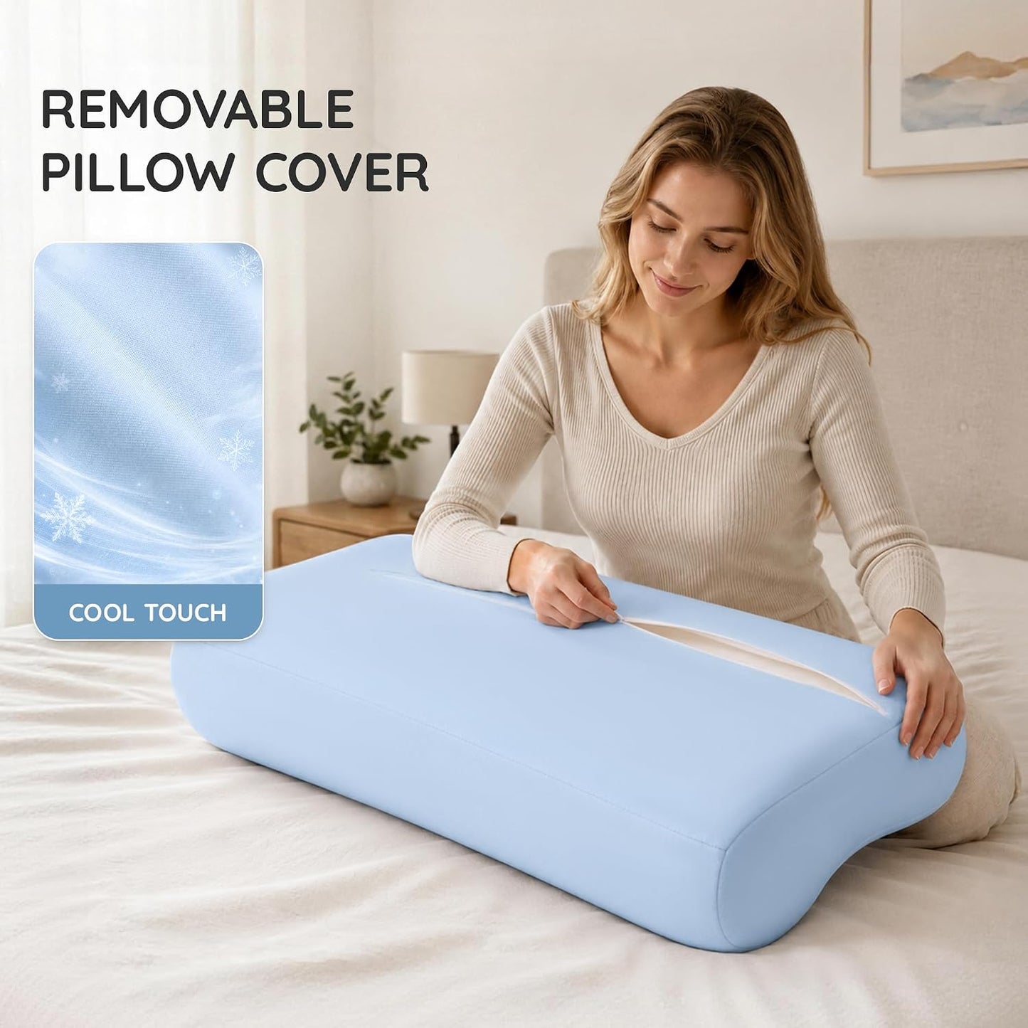 Contour Memory Foam Cervical Pillow for Neck Pain Relief, White | Orthopedic neck support | Standard size | side/back/stomach sleep | cervical alignment | two height choices | washable cover