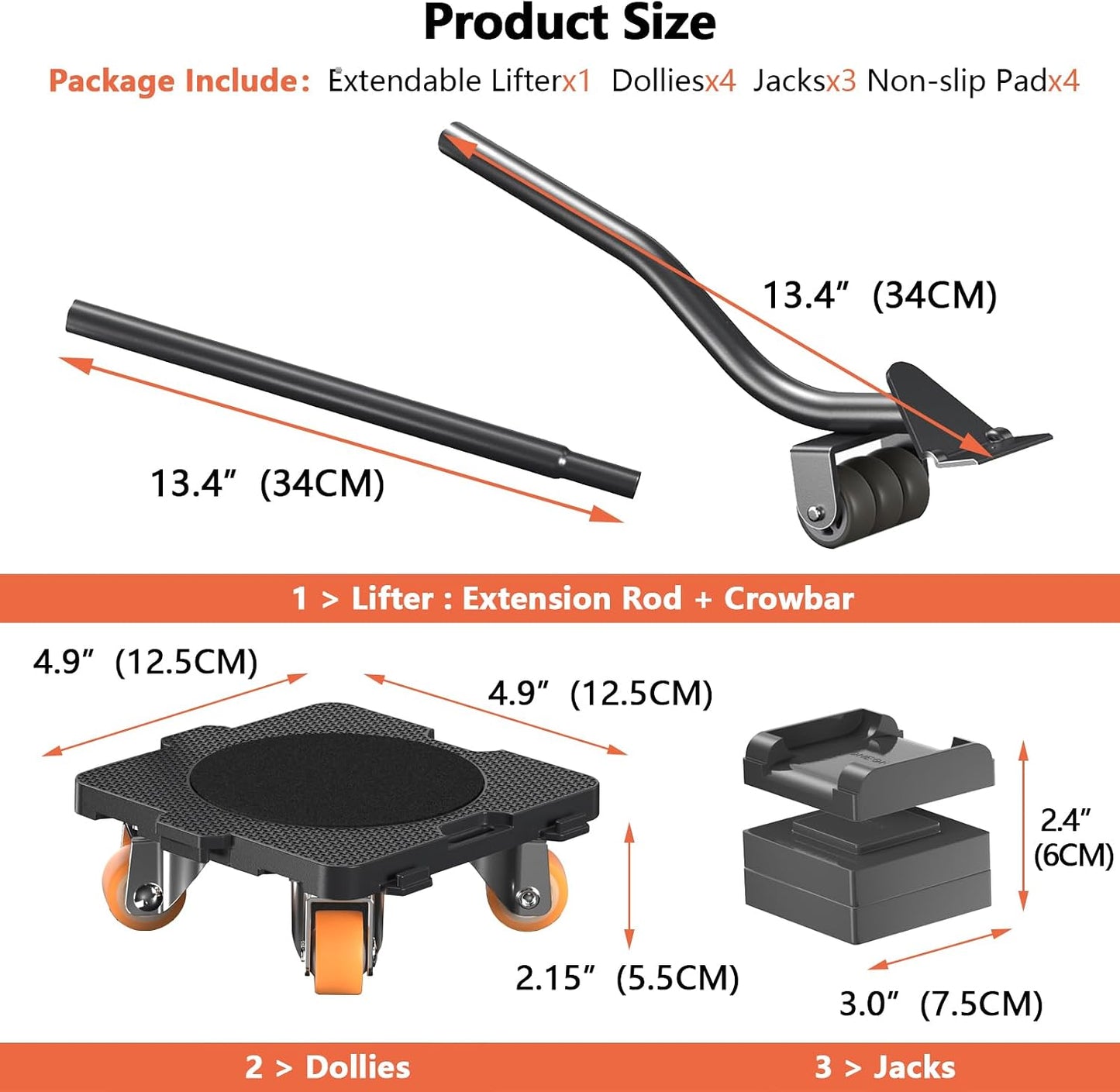 ONEON Furniture Mover with Wheels, 360° Rotation Wheels Furniture Dolly for Moving Heavy Furniture, Appliances, 660 LB Max Load Capacity with Auxiliary Lifter - Connect Dolly