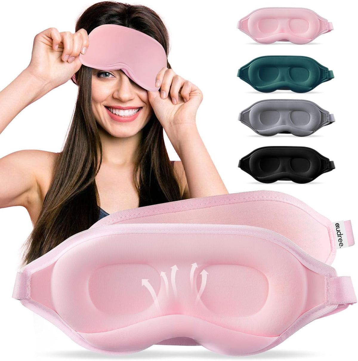 Audree Sleep Eye Mask for Men and Women - Perfect Blackout 3D Eye Mask for Restful Sleep | 100% Light Blocking with Nose Bridge Design | Soft Comfort Eye Shade Cover for Travel, Yoga, Naps (Gray)