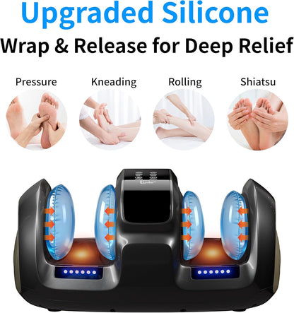 Shiatsu Foot and Calf Massager with Heat Compression, Feet Kneading Massage Machine Delivers Relief for Tired Muscles & Plantar,Pain Relief,Deep Kneading Therapy-Ideal Gifts for Women Men Dad