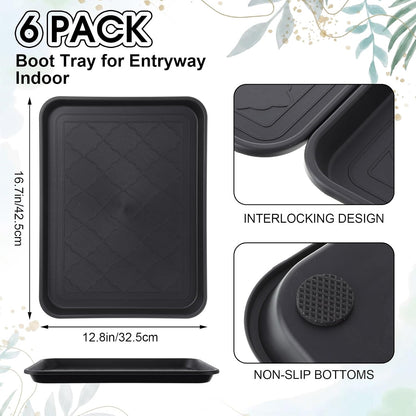 Novabright 6 Pcs Boot Tray with 24 Pcs Anti-Slip Pads Waterproof Boot Mat Wet Shoe Tray & Pet Food Mat, Multi-Purpose Garden Tool for Entryway Indoor Boots Shoes Pets(14 x 11 Inch)