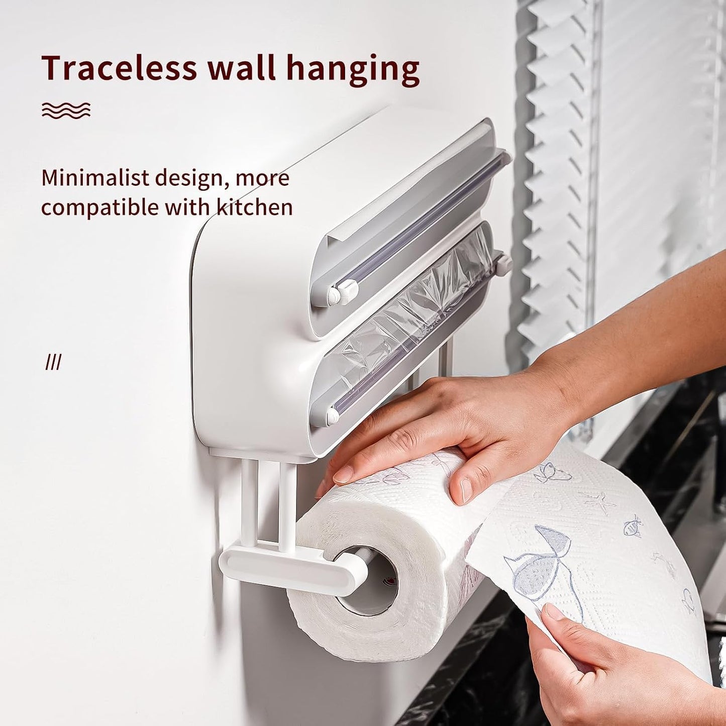 3 in 1 Aluminum Foil and Plastic Wrap Organize Dispenser with Cutter, Magnetic Paper Towel Holder for Fridge, Includes 1 Roll of Cling Film