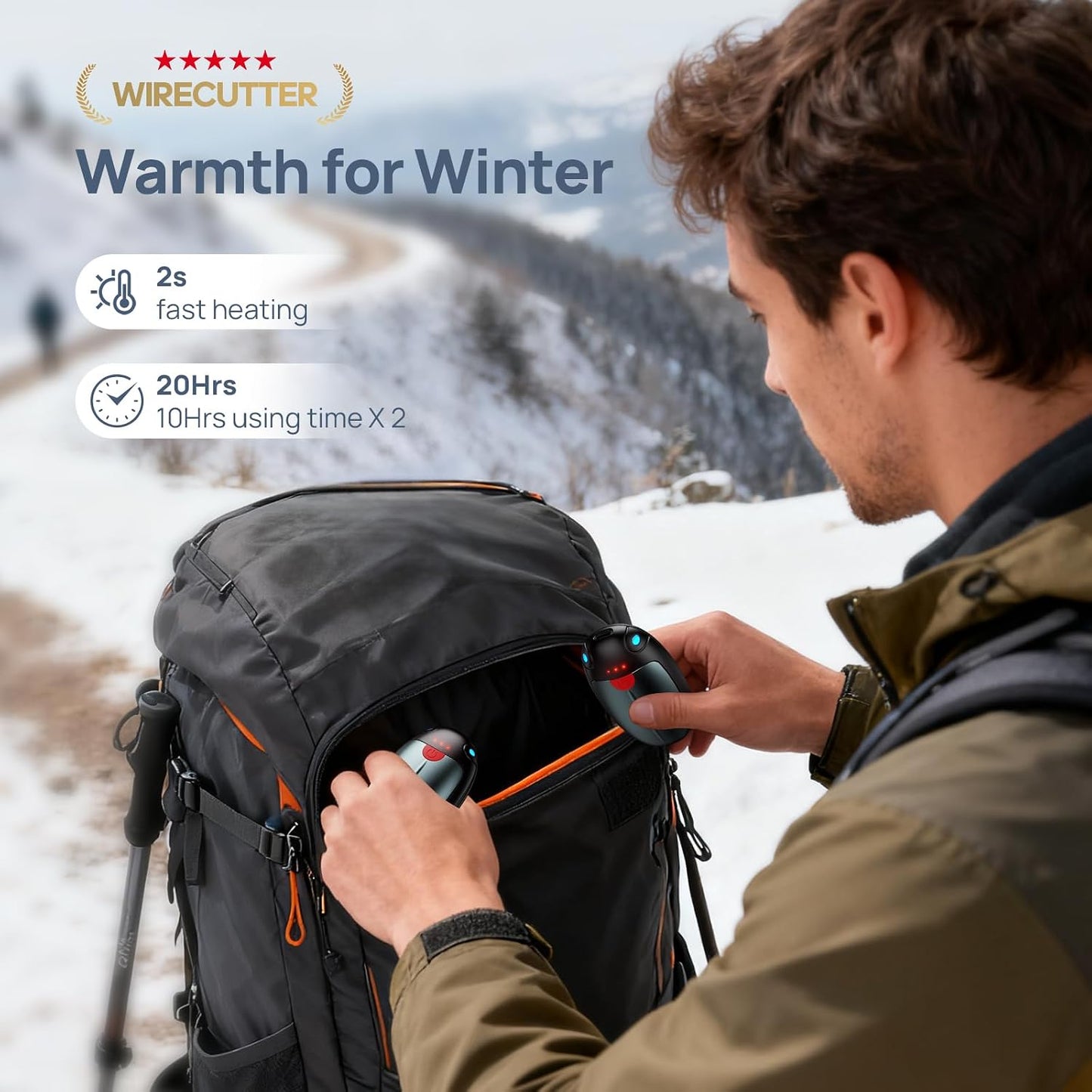 Hand Warmers Rechargeable, 2 Pack Portable Pocket Hand Warmers, 20Hrs Long Heating Double Warm Electric Handwarmers, Reusable Heater for Outdoors, Camping, Hunting, Golf, Fishing