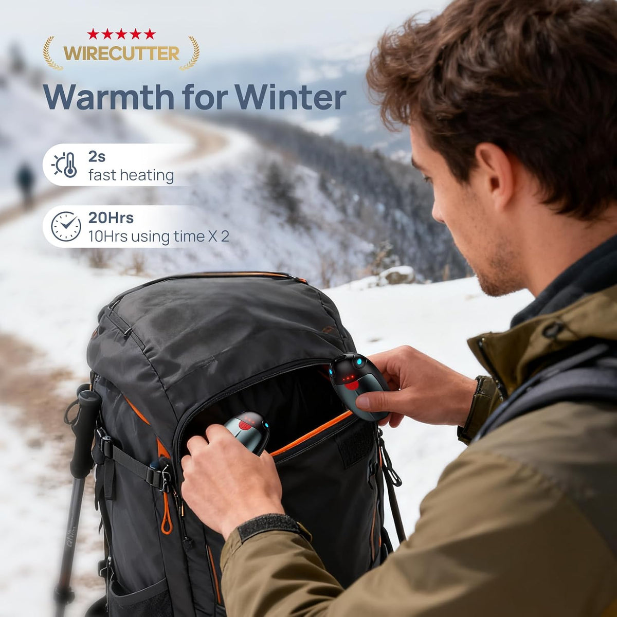 Hand Warmers Rechargeable, 2 Pack Portable Pocket Hand Warmers, 20Hrs Long Heating Double Warm Electric Handwarmers, Reusable Heater for Outdoors, Camping, Hunting, Golf, Fishing
