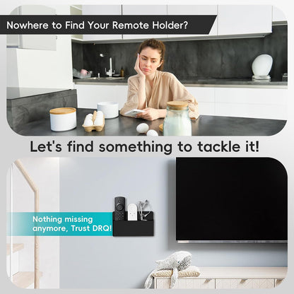 DRQ 2-Pack Remote Control Holder, Adhesive Wall-Mount Remote Holder, Black | TV controller organizer doubles as a wall pen holder for desk accessories and small-item storage at home, office, or school.