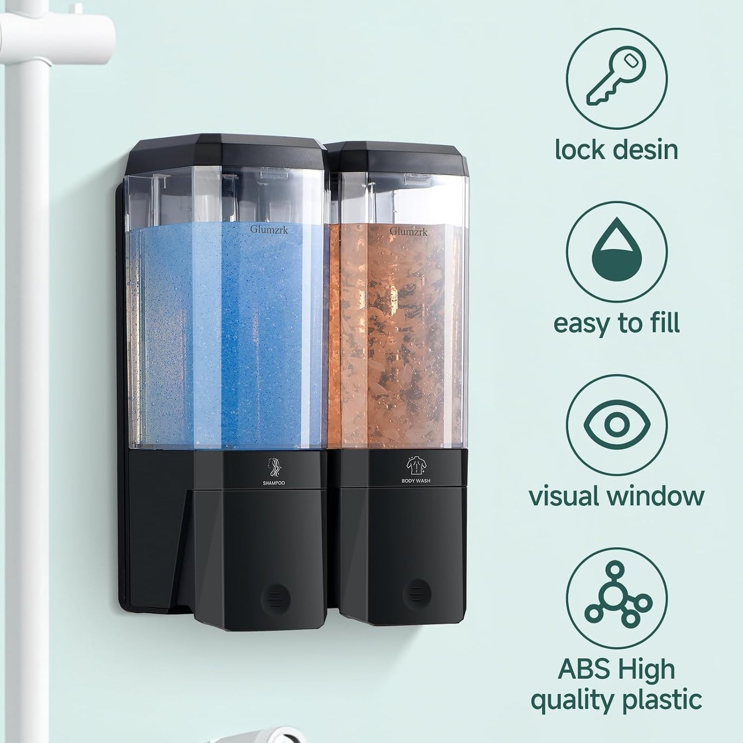Shampoo and Conditioner Dispenser 3 Chamber No Drill Shampoo Dispenser for Shower Wall Mounted Shower Soap Dispenser 3 * 500ml Refillable Shower Dispenser for Bathroom Hotel(Black 3 Chamber)