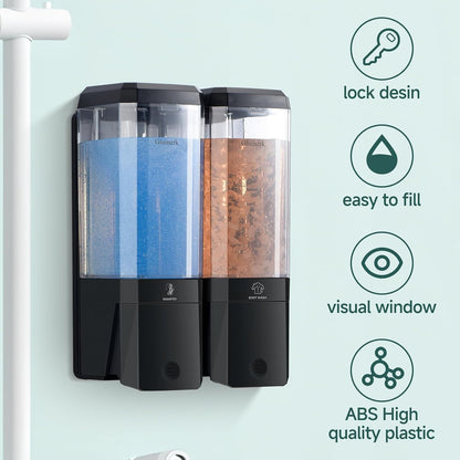 Shampoo and Conditioner Dispenser 3 Chamber No Drill Shampoo Dispenser for Shower Wall Mounted Shower Soap Dispenser 3 * 500ml Refillable Shower Dispenser for Bathroom Hotel(Black 3 Chamber)