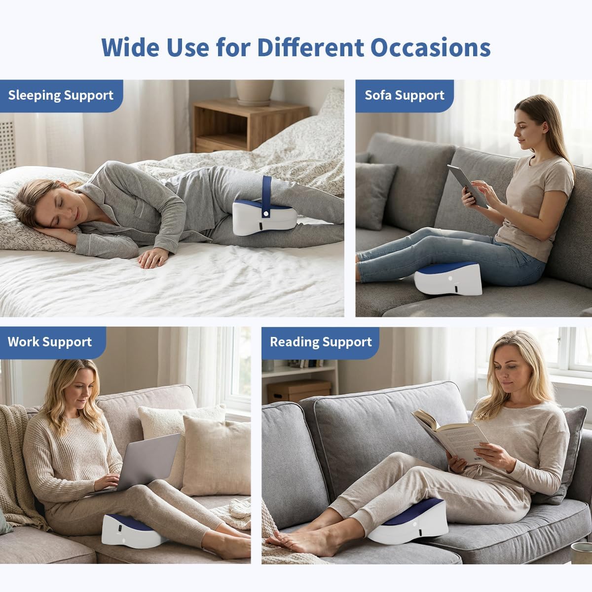 Knee Pillow for Side Sleepers - Removable Adjustable Strap Between Leg Pillow for Side Sleeping - Cooling Cover Memory Foam Knee Pillow for Hip Pain, Spine Alignment, Navy Blue