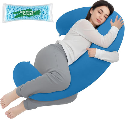 TranquilRelax C Shaped Body Pillow for Side Sleepers, Memory Foam Long Pillow for Leg, Hip & Back Support, Soft Washable Cover,Grey-47"*10"