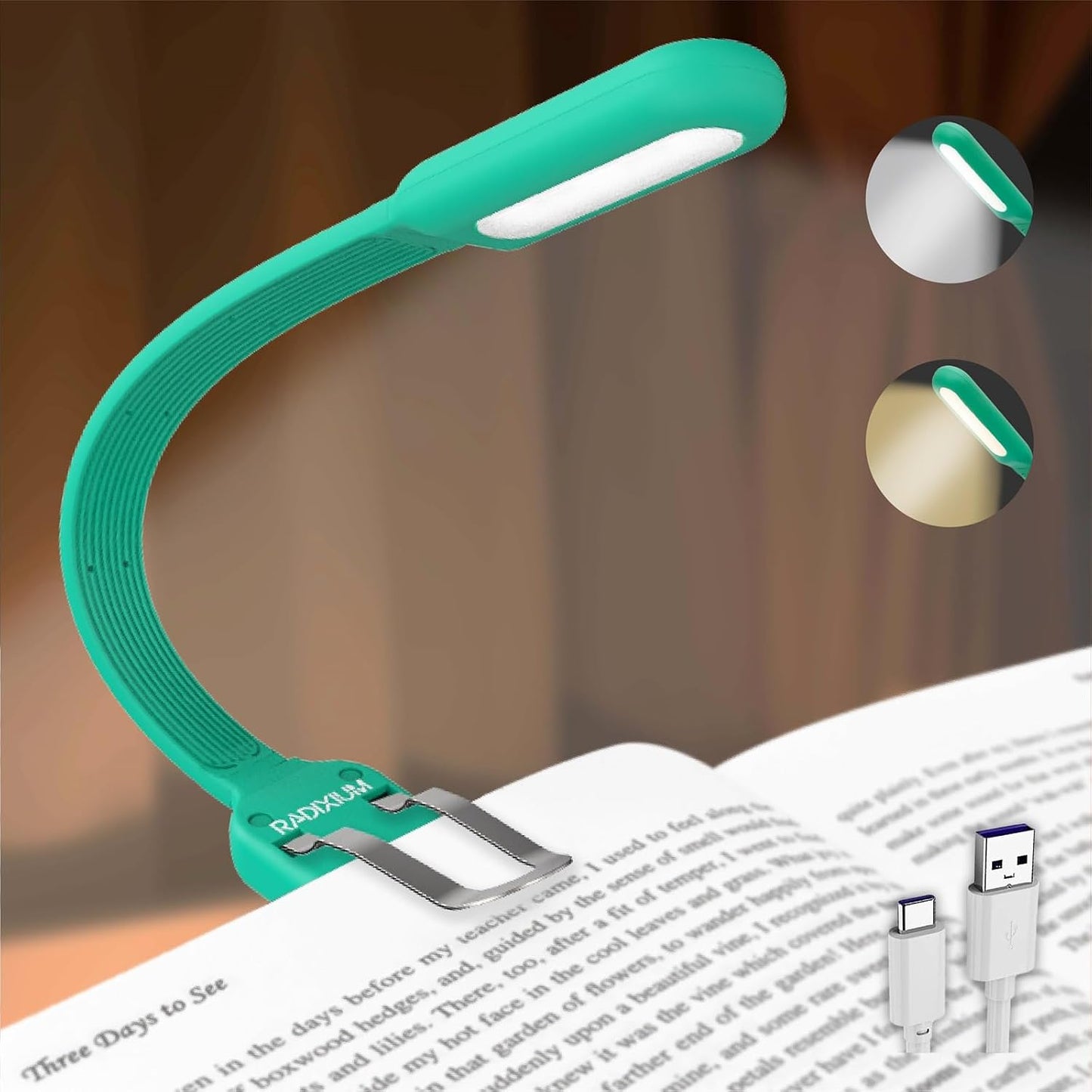 Slim Rechargeable Book Reading Light, Eye Caring LED with 4 Color Temperatures, Portable Clip on Book Light for Reading in Bed & Travelling. Prefect Elegant White Book Lover.(Black)