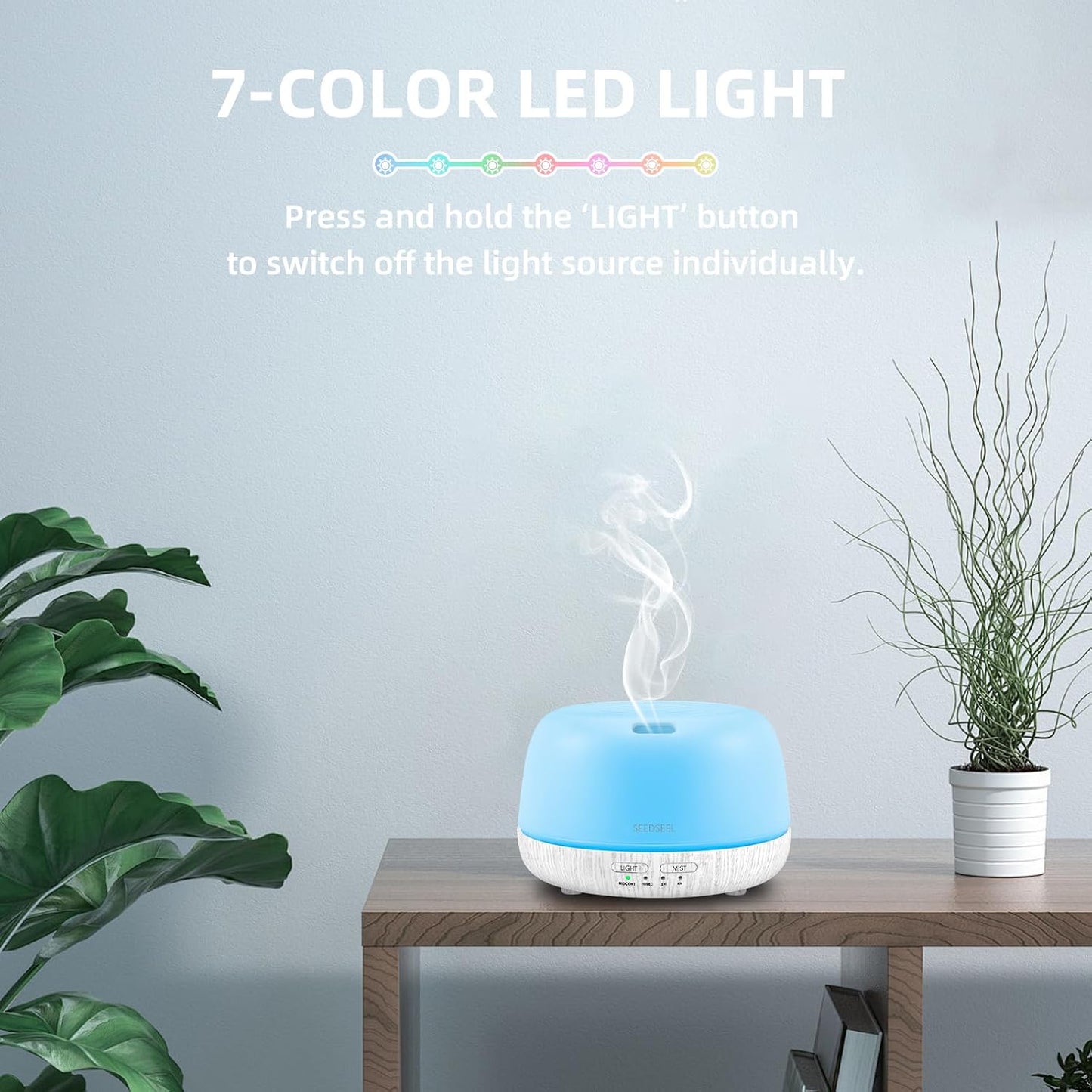 SEEDSEEL 300ML Essential Oil Diffuser with 7-Color LED Lights and Remote Control, Modern Minimalist Design, High-Efficiency Ultrasonic Mist Aromatherapy Diffuser for Home
