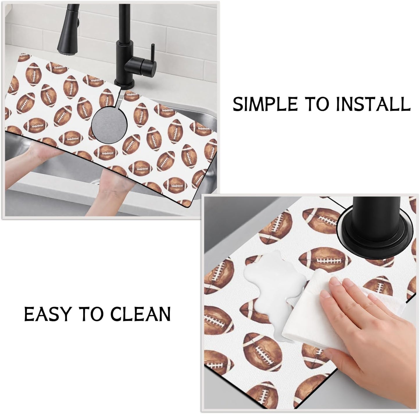Light Brown White Checkered Kitchen Sink Splash Guard Faucet Mat,Faucet Non-Slip Absorbent Mat,Farmhouse Sink Splash Guard Behind Faucet for Kitchen Bathroom, 15"x5.5"