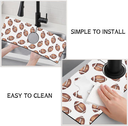 Light Brown White Checkered Kitchen Sink Splash Guard Faucet Mat,Faucet Non-Slip Absorbent Mat,Farmhouse Sink Splash Guard Behind Faucet for Kitchen Bathroom, 15"x5.5"